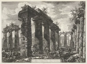 Basilica di Paestum i Paestum Forskellige visninger af resterne af tre store bygninger, der stadig står ved Paestum (serietitel) Différentes vues de quelques restes de trois grands édifices qui subsistent encore dans l