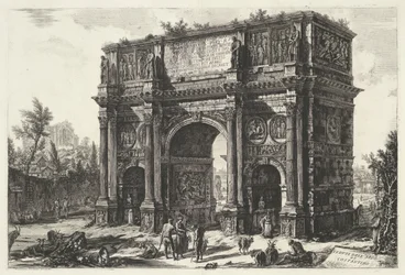 Boog van Constantijn i Rom Udsigt over Konstantins bue (titel på objekt) Gezichten op Rom (serietitel) Udsigt over Rom designet og indgraveret af Giambattista Piranesi-arkitekten Ve (nez) iano (serietitel)