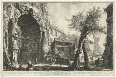 Boog van Titus i Rom Udsigt over Titusbuen (titel på objekt) Gezichten op Rom (serietitel) Udsigt over Rom designet og indgraveret af Giambattista Piranesi-arkitekten Ve (nez) iano (serietitel)