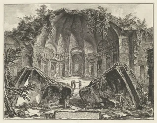 Canopus i de Villa Adriana t og Tivoli Rester af Guds tempel Canopus i Villa Adriana i Tivoli (titel på objekt) Gezichten op Rom (serietitel) Udsigt over Rom designet og indgraveret af Giambattista Piranesi-arkitekten Ve (nez) iano (serietitel)