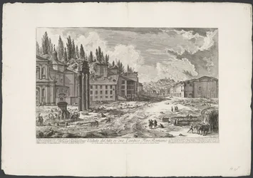 Forum Romanum met de Tempel van Jupiter Stator te Rom Udsigt over stedet, hvor det gamle Forum Romanum var (titel på objekt) Gezichten op Rom (serietitel) Udsigt over Rom designet og indgraveret af Giambattista Piranesi-arkitekten Ve (nez) iano (serietitel