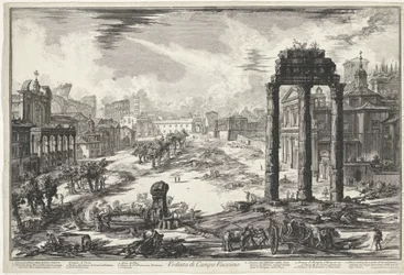 Forum Romanum te Rom Udsigt over Campo Vaccino (titel på objekt) Gezichten op Rom (serietitel) Udsigt over Rom designet og indgraveret af Giambattista Piranesi-arkitekten Ve (nez) iano (serietitel)