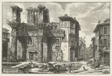 Forum van Nerva te Rom Udsigt over resterne af Forum of Nerva (titel på objekt) Gezichten op Rom (serietitel) Udsigt over Rom designet og indgraveret af Giambattista Piranesi-arkitekten Ve (nez) iano (serietitel)