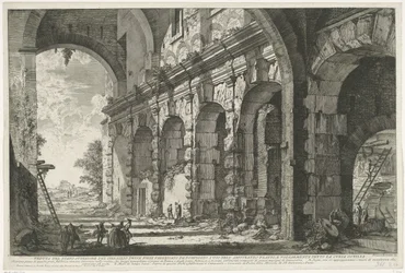 Fundering af de Santi Giovanni og Paolo te Rom Udsigt over den øverste etage af Serraglio delle Fiere bygget af Domitian til brug for det flaviske amfiteater og almindeligvis kendt som Curia Ostilia (titel på objektet) Gezichten op Rom (serietitel) Udsigt 