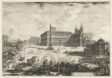 Gezicht op het Lateraan te Rom met de Sint-Jan van Lateranen Udsigt over Piazzaen og Basilica of S. Giovanni in Laterano (titel på objektet) Gezichten op Rom (serietitel) Udsigt over Rom designet og indgraveret af Giambattista Piranesi-arkitekten Ve (nez) 
