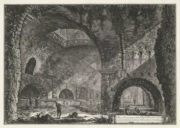 Interieur van de Tempel van Hercules Victor t og Tivoli En anden intern udsigt over Villa di Mecenate i Tivoli (titel på objekt) Gezichten op Rom (serietitel) Udsigt over Rom designet og indgraveret af Giambattista Piranesi-arkitekten Ve (nez) iano (serie 