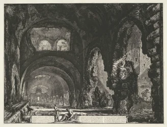 Interieur van de Tempel van Hercules Victor t og Tivoli Indvendigt billede af Villa di Mecenate (titel på objekt) Gezichten op Rom (serietitel) Udsigt over Rom designet og indgraveret af Giambattista Piranesi-arkitekten Ve (nez) iano (serietitel)
