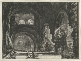 Interieur van de Tempel van Hercules Victor t og Tivoli Indvendigt billede af Villa di Mecenate (titel på objekt) Gezichten op Rom (serietitel) Udsigt over Rom designet og indgraveret af Giambattista Piranesi-arkitekten Ve (nez) iano (serietitel)