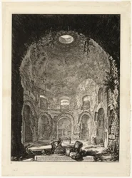 Indvendigt billede af den såkaldte Tempio della Tosse [Hostens tempel], fra Views of Rome