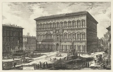 Palazzo Farnese i Rom Udsigt over Palazzo Farnese (titel på objekt) Gezichten op Rom (serietitel) Udsigt over Rom designet og indgraveret af Giambattista Piranesi-arkitekten Ve (nez) iano (serietitel)