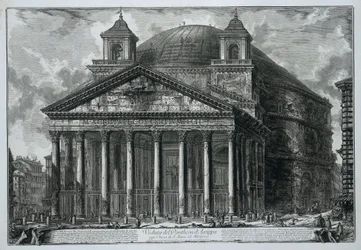 Pantheon i Rom Udsigt over Pantheon of Agrippa i dag S. Maria ad Martyres-kirken (titel på objektet) Gezichten op Rom (serietitel) Udsigt over Rom designet og indgraveret af Giambattista Piranesi-arkitekten Ve (nez) iano (serietitel)