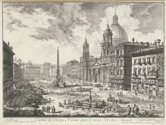 Piazza Navona te Rom Udsigt over Piazza Navona over ruinerne af Agonal Circus (titel på objekt) Gezichten op Rom (serietitel) Udsigt over Rom designet og indgraveret af Giambattista Piranesi-arkitekten Ve (nez) iano (serietitel)
