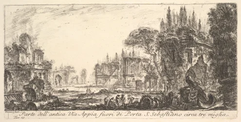 Plade 19: En del af den gamle Appian Way omkring tre miles uden for Porta S. Sebastiano..., ca. 1748.