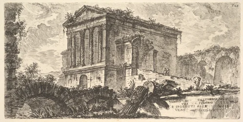Tavle 26: Clitumnus-templet mellem Foligno og Spoleto, fra «Nogle udsigter over triumfbuer og andre mindesmærker opført af romerne, hvoraf nogle ses i Rom og andre i Italien»