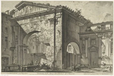 Porticus van Octavia i Rom Udsigt over Atrium i Portico of Octavia (titel på objekt) Gezichten op Rom (serietitel) Udsigt over Rom designet og indgraveret af Giambattista Piranesi-arkitekten Ve (nez) iano (serietitel)