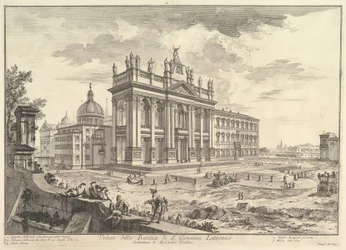 S. Giovanni in Laterano, hovedfacade med paladset og Scala Santa til højre (Veduta della Basilica di S. Giovanni Laterano), fra «Vedute di Roma»