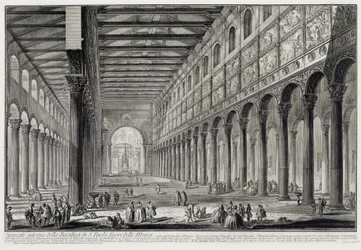 Snit gennem det indre af basilikaen San Paolo fuori le Mura (fra: Vedute di Roma)