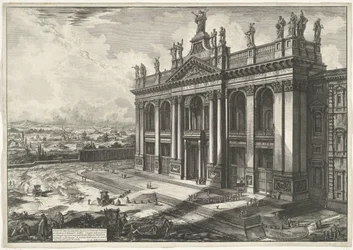 Sint-Jan van Lateranen te Rom Udsigt over facaden af ​​Basilica of St. John Lateran (...) (titel på objekt) Gezichten op Rom (serietitel) Udsigt over Rom designet og indgraveret af Giambattista Piranesi-arkitekten Ve (nez) iano (serietitel)