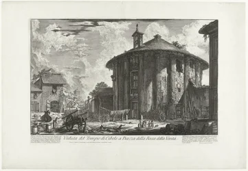 Tempel van Hercules Invictus te Rom (titel på objekt) Udsigt over Cybele-templet på Piazza della Bocca della Verità (titel på objektet) Gezichten op Rom (serietitel) Udsigt over Rom designet og indgraveret af Giambattista Piranesi-arkitekten Ve (nez) iano 