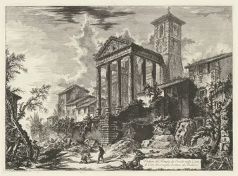 Tempel van Hercules te Cori Udsigt over Hercules-templet i byen Cora, ti miles væk fra Velletri (titel på objektet) Gezichten op Rom (serietitel) Udsigt over Rom designet og indgraveret af Giambattista Piranesi-arkitekten Ve (nez) iano (serie t