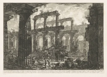 Neptuns tempel i Paestum Vue des restes de la Celle du temple de Neptun (titel på objekt) Forskellige visninger af resterne af tre store bygninger, der stadig står ved Paestum (serietitel) Forskellige vues de quelques restes de trois gr