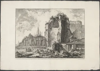 Tempel van Venus en Roma i Rom Udsigt over resterne af to Triclini, der tilhørte Neros Gyldne Hus (...) (titel på objektet) Gezichten op Rom (serietitel) Udsigt over Rom designet og indgraveret af Giambattista Piranesi-arkitekten Ve (nez) iano