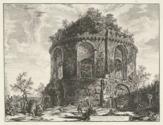 Hostetemplet ved Tivoli Udsigt over templet, kaldet della Tosse på Via Tiburtina, en kilometer nær Tivoli (titel på objektet) Gezichten op Rom (serietitel) Udsigt over Rom designet og indgraveret af Giambattista Piranesi-arkitekten Ve (nez) iano (seri)