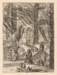 Fængslerne: Et stort interiør med trofæer, 1745-1750.