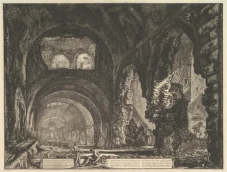 Den såkaldte Maecenas Villa i Tivoli. Interiør med to figurer i åbningen af..., ca. 1764.