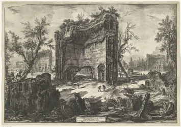 Thermen van Trajanus te Rom Udsigt over resterne af fabrikkerne på anden sal i Terme di Tito (titel på objektet) Gezichten op Rom (serietitel) Udsigt over Rom designet og indgraveret af Giambattista Piranesi-arkitekten Ve (nez) iano (serietitel)
