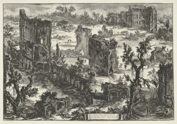Thermen van Trajanus te Rom Udsigt over Terme di Tito (...) (titel på objekt) Gezichten op Rom (serietitel) Udsigt over Rom designet og indgraveret af Giambattista Piranesi-arkitekten Ve (nez) iano (serietitel)