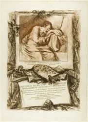 Titelside: Samling af flere tegninger indgraveret efter Barbieri da Cento (kendt som Guercino) indgraveret på kobber og præsenteret for Thomas Jenkins, maler og medlem af Academy of St. Luke, af respekt og venskab fra hans kollega, buen