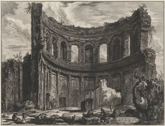Rester af det såkaldte Apollontempel i Hadrians Villa nær Tivoli (fra: Vedute di Roma)