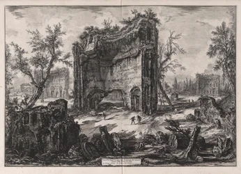 Udsigt over resterne af bygningerne på anden sal i Titus-badene, fra Vedute di Roma (Udsigt over Rom)