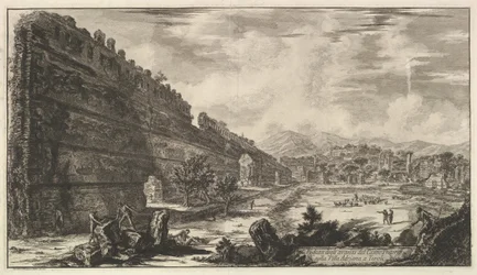 Udsigt over resterne af Castro Pretorio i Villa Adriana i Tivoli Udsigt over resterne ..., 1770.