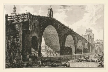 Udsigt over Milvian Bridge over Tiberen to miles uden for Rom, fra Vedute di Roma