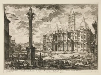 Udsigt over julemandens basilika. Maria Maggiore med de to laterale fabrikker af nævnte basilika (Udsigt over basilikaen S. Maria Maggiore med dens to flankerende vinger), fra Vedute di Roma