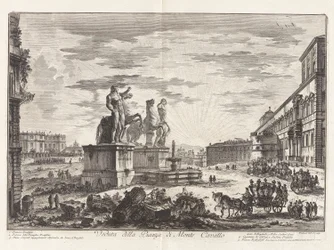 Udsigt over Piazza di Monte Cavallo (Udsigt over Piazza di Monte Cavallo [nu Piazza del Quirinale med Quirinalpaladset]), fra Vedute di Roma (Udsigt over Rom)