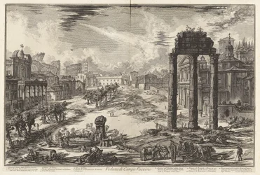 Veduta di Campo Vaccino (Udsigt over Campo Vaccino [Forum Romersk med Castor-templet og Pollux til højre]), fra Vedute di Roma (Udsigt over Rom)