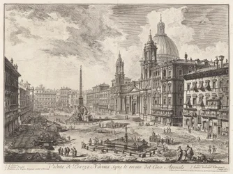 Udsigt over Piazza Navona over ruinerne af cirkus Domitian fra Vedute di Roma (Udsigt over Rom)