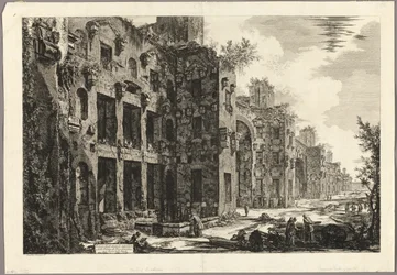 Udsigt over synlige rester af Diocletians bade ved S. Maria degli Angeli, fra udsigt over Rom