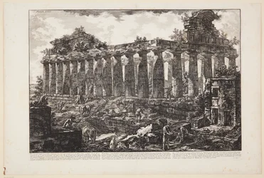 Udsigt over et andet tempel i byen Paestum, som almindeligvis menes at have været viet til Juno [...]