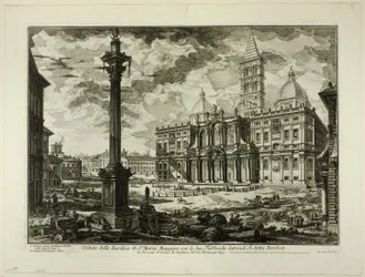 Udsigt over basilikaen S. Maria Maggiore med dens to flankerende vinger, fra udsigt over Rom
