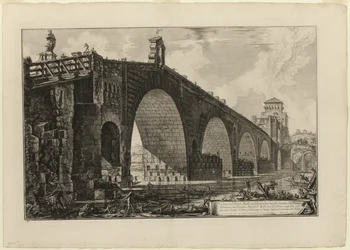Udsigt over Ponte Molle [eller Milvian Bridge] over Tiberen to miles uden for Rom, fra udsigt over Rom