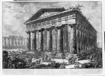 Udsigt over templerne i Paestum (litho)