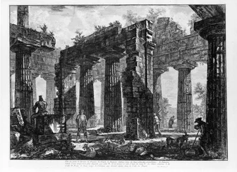 Udsigt over templerne i Paestum (litho)