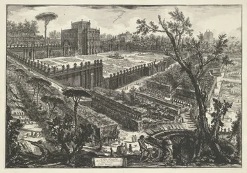 Villa Doria Pamphili te Rom Villa Panfili uden for Porta S. Pancrazio (titel på objekt) Gezichten op Rom (serietitel) Udsigt over Rom designet og indgraveret af Giambattista Piranesi-arkitekten Ve (nez) iano (serietitel)