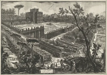 Villa Doria Pamphili te Rom Villa Panfili uden for Porta S. Pancrazio (titel på objekt) Gezichten op Rom (serietitel) Udsigt over Rom designet og indgraveret af Giambattista Piranesi-arkitekten Ve (nez) iano (serietitel)