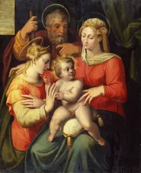 Den hellige familie med Sankt Katharina (olie på panel)