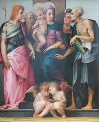 Madonna tronet med helgener, altertavle på hospitalet i Santa Maria Nuova